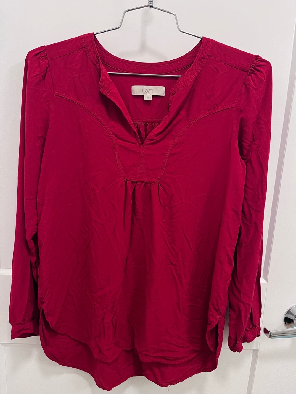 LOFT Dark Red V-Neck Long Sleeve Blouse